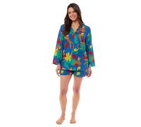 Daisy Dreamer Womens Short Pyjama Set Button Up Easy Care PJ Set Stylish Printed Design Breathable Lounge Wear Sleepwear Casual Soft with Pocket, Jungle Leopard Medium