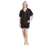 Daisy Dreamer Womens Short Pyjamas set Top and Shorts Bottom PJs Super Soft Sleepwear Nightwear Button Up Design with Pockets, Small Black