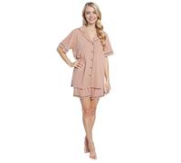 Daisy Dreamer Womens Short Pyjamas set Top and Shorts Bottom PJs Super Soft Sleepwear Nightwear Button Up Design with Pockets, X Large Natural