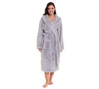 Daisy Dreamer Womens Snuggle Fleece Dressing Gown Robes Extra Long Super Soft Cuddly Velvet Touch Plush Bathrobe Gowns For Ladies, Snuggle Grey Small 8-10