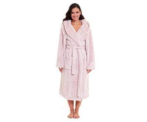 Daisy Dreamer Womens Snuggle Fleece Dressing Gown Robes Extra Long Super Soft Cuddly Velvet Touch Plush Bathrobe Gowns For Ladies, Snuggle Pink Large 16-18