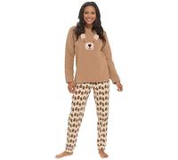 Daisy Dreamer Womens Snuggle Fleece Pyjama Set Ladies Loungewear Pyjamas Warm Soft Fleece Pj Lounge Sets, Teddy Bear X Large