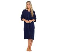 Daisy Dreamer Women's Terry Zip Through Robe 100% Cotton Towelling Dressing Gown Ladies Bath Robes, Navy 20-22