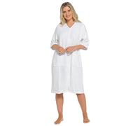 Daisy Dreamer Women's Terry Zip Through Robe 100% Cotton Towelling Dressing Gown Ladies Bath Robes, White 20-22