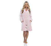 Daisy Dreamer Womens Zip Through Hooded Fleece Robe Lounger Dressing Gown Bath Robes Loungewear (Pink Stripe, M)