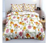 Daisy Duvet Cover King Size Bedding Set Flowers Ultra-Soft Microfiber 3D Textured Duvet Cover Set with 2 Pillowcases - Breathable Fabric & Zip Closure