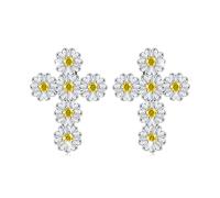 Daisy Earrings 925 Sterling Silver Cross Flower Earrings Daisy Stud Earrings Hypoallergenic Earrings Gifts Daisy Jewellery for Women (Gold)