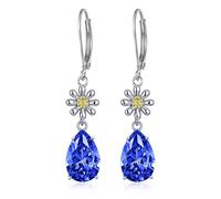 Daisy Earrings Sterling Silver Blue Stone Flower Birthstone Dangle Drop Earrings Jewellery Birthday Party Christmas Gifts for Women (Daisy earrings-Sapphire stone)