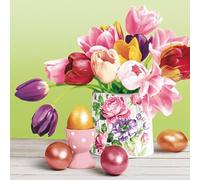 Daisy Easter 3-Ply Tissue Paper Napkins Decorative Serviettes for Decoupage 33cm x 33cm (Pack of 20) (Pastel Tulips Bouquet with Golden Eggs)