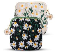 Daisy Embroidery Sanitary Napkin Storage Bag, 2 Pcs Cotton Soft Period Holder Pouch with Zipper, Portable Tampon Pad Organizer for Women Teen Girls