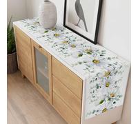 Daisy Eucalyptus Leaf Table Runner 14x72 inch Farmhouses Watercolor Plants Cotton Linen Dining Table Runner Ideal for Dresser Kitchen Coffee Tables - Machine Washable