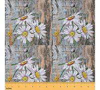 Daisy Fabric by The Yard for Kids Botanical Floral Printed Natural Theme Upholstery Fabric for Chairs Bedroom Wood Grain Yellow White Outdoor Fabric 5 Yards (L460*W150cm)
