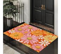 Daisy Floral Door Mats Indoor Absorbent, Non-Slip Retro Botanical Indoor Door Mat For Back & Front Door, Low Profile Dirt Trapping Doormat Entrance Rugs With Rubber Backed, 50X80Cm, Orange-Red
