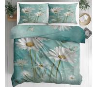 Daisy Floral Duvet Cover - Wild Flower Bedding - Shabby Country Bed Set Single Size 2 Piece - Reversible Soft Microfiber Quilt Cover 1 Pillowcase, Zipper Closure & Corner Ties, 140x200 Nu37