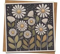Daisy Floral Greeting Card 145mm x 145mm - Blank Inside - Botanical Flowers Square Note Card with Kraft Envelope - Birthday, Thank You, Thinking of You, All Occasion