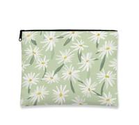 Daisy Floral Makeup Bag, Green Garden Cosmetic Travel Pouch for Women, Portable Small Canvas Zipper Organizer, Spring Festival Skincare Toiletry Case, Green, 7x9 Inch, Daisy