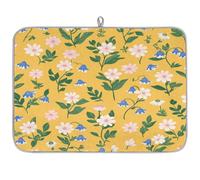 Daisy Floral On Yellow Dish Drying Mat for Kitchen Counter,Absorbent Dishes Drainer Mats Washable Dish Drying Pad for Worktop Draining Racks,61x46cm