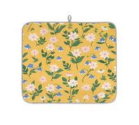 Daisy Floral On Yellow Dish Drying Mat for Kitchen Counter,Absorbent Dishes Drainer Mats Washable Dish Drying Pad for Worktop Draining Racks,46x41cm