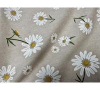 Daisy Floral Print Fabric Linen Look Home Decor Curtain Upholstery Culla Yellow Chamomile Material - 140cm Wide Canvas (Sold by The Metre)