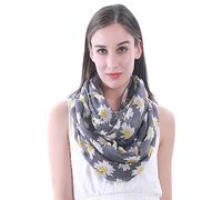 Daisy Floral Print Women's Infinity Scarf Snood Lightweight (Grey)