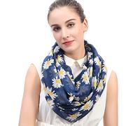 Daisy Floral Print Women's Infinity Scarf Snood Lightweight (Navy Blue)