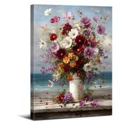 Daisy Floral Wall Art Bouquet Plants Picture for Bathroom Accessories Abstract Colorful Blossom Vase Flowers Painting Sea Beach Landscape Poster Canvas Prints Aesthetics Artwork Home Decoration 12x16”