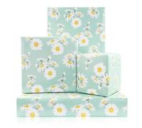 Daisy Floral Wrapping Paper, Groovy Boho Spring White Daisies Garden Floral Mint Green Gift Wrap Paper, 4 Sheets Folded Flat 50x70cm Per Sheet For Birthday Party Wedding DIY Crafts
