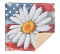 Daisy Flower American Flag Baby Play Mat 50" x 50", Playmat for Playpen, Thicken Soft Padding Foam Crawling Mat for Babies Toddlers Infants