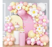 Daisy Flower Balloon Arch, 137 Pcs Flower Balloons Garland Kit, Groovy Boho Macaron Pink Yellow White Orange Birthday Party Balloons for Girls Bridal Baby Shower Wedding Carnival Party Decorations