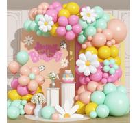 Daisy Flower Balloon Arch Kit Groovy Floral Balloons Garland with Foil Balloons Boho Pink Yellow Pastel Green Orange White Birthday Party Decorations for Girls Spring Bridal Baby Shower Holiday 102Pcs