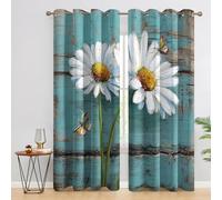 Daisy Flower Blackout Curtains, 72 Drop, Vintage Rustic Farmhouse Printed Curtains for Living Room, Bedroom, Eyelet Drapes for Window Home Decor, 46x72 Inch 2 Panels Rc4141