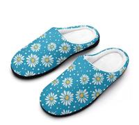 Daisy Flower Blue Background Women‘s Cotton Slipper Comfortable Cozy Plush Slippers Anti-Skid Indoor House Closed Toe Shoes