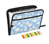 Daisy Flower Blue Expanding File Folder 13 Pockets A4 Paper Document Organizer Folder with Zipper for Company Office Teacher Student Librarian Gifts