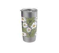 Daisy Flower Boho Floral Pattern Green Leaves Stainless Steel Insulated Tumbler
