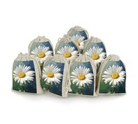 Daisy Flower Bunches Pocket Cotton And Hemp with Drawstring 8 Pieces Reusable Gift Bags Jewelry Pouch for Wedding DIY Craft Party (4.9 X 6.7 Inch)