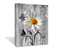 Bx impressart Daisy Flower Butterfly Canvas Wall Art -Modern Artwork Prints Daisy wall Decor, Living Room Bathroom Bedroom Office Home Wall Decor -Ready to Hang, 12 x 16 inch, Grey Daisy Flowers