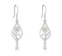 Daisy Flower Earrings 925 Sterling Silver April Birth Flower Birthstone Drop Dangle Earrings Jewellery Gift for Women Girls