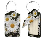 Daisy Flower Luggage Tag 1PCS PU Leather Suitcase Tags Identifiers Travel Tags with Privacy Protection and Stainless Steel Loop Luggage Bag Tag for Women Men