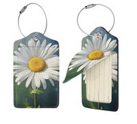 Daisy Flower Luggage Tags for Suitcases, PU Leather Travel Bag Label Suitcase Tag with Stainless Steel Loop Name ID Labels with Privacy Cover Baggage Tags for Women Men, Black, 4 pcs