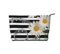Daisy Flower Musical Note Stripe Pattern, Cosmetic Bag Corduroy Makeup Bag Portable Travel Toiletry Bag