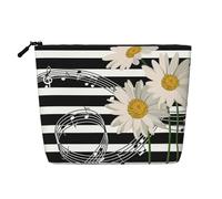 Daisy Flower Musical Note Stripe Pattern, Cosmetic Bag Imitation Linen Makeup Bag Portable Travel Toiletry Bag