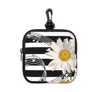 Daisy Flower Musical Note Stripe Pattern, Square Zipper Storage Bag, Neoprene Coin Purse, Small Wallets, Change Pouch, Change Purse