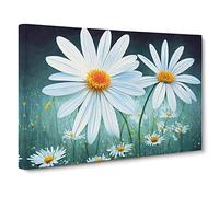 Daisy Flower Painting Vol.2 Canvas Wall Art Print Ready to Hang, Framed Picture for Living Room Bedroom Home Office Décor, 30x20 Inch (76x50 cm)