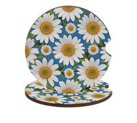 Daisy Flower Pattern Car Cup Holder Coasters 2-Pack Absorbent Wood & Cork Coasters for Car Cup Holders, Festive Car Accessories for Women & Men