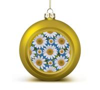 Daisy Flower Pattern Christmas Ball Ornaments - Golden Shatterproof Plastic Vintage Rustic Xmas Tree Decorations Pendant for Family Holiday Wedding Party Xmas Hanging Decoration