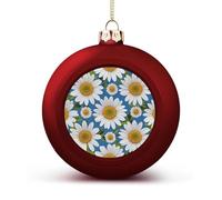 Daisy Flower Pattern Christmas Ball Ornaments - Shatterproof Plastic Vintage Rustic Xmas Tree Decorations Pendant for Family Holiday Wedding Party Xmas Hanging Decoration