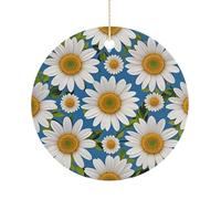 Daisy Flower Pattern Double-Sided Ceramic Christmas Ornaments - Round Hanging Mini Xmas Tree Decorations, Ideas for Farmers, Rustic Home Decor for Indoor Outdoor Tree Decor
