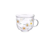 Daisy Flower Pattern Glass Cup with lid Home Breakfast Oatmeal Cup Milk Coffee Mug Heat-Resistant Drinking Glasses 375ml