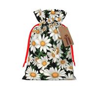 Daisy Flower Pattern Print Christmas Drawstring Present Bag, Reusable Holiday Goodie Bag For Presents
