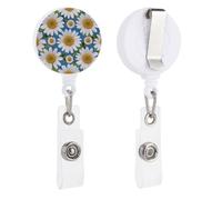 Daisy Flower Pattern Retractable Badge Reel - Personalized ID Name Badge Holder with Lanyard Cute Badges Reel Holder Round Nurse Doctor Name Tag Badges Clip for Work
